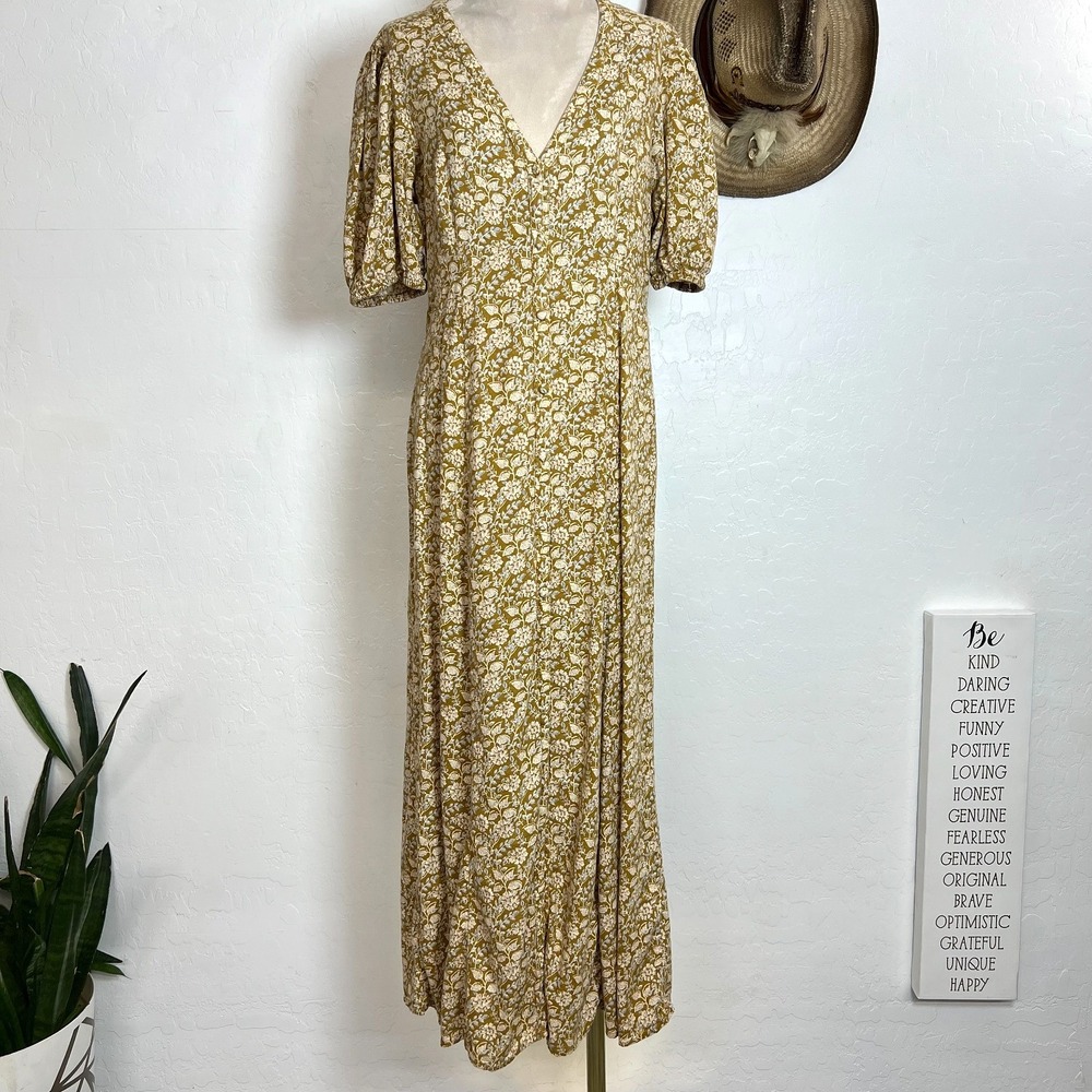 Faherty Havana Dress Linen Viscose Floral Button Front Maxi Midi Dress Cottage
